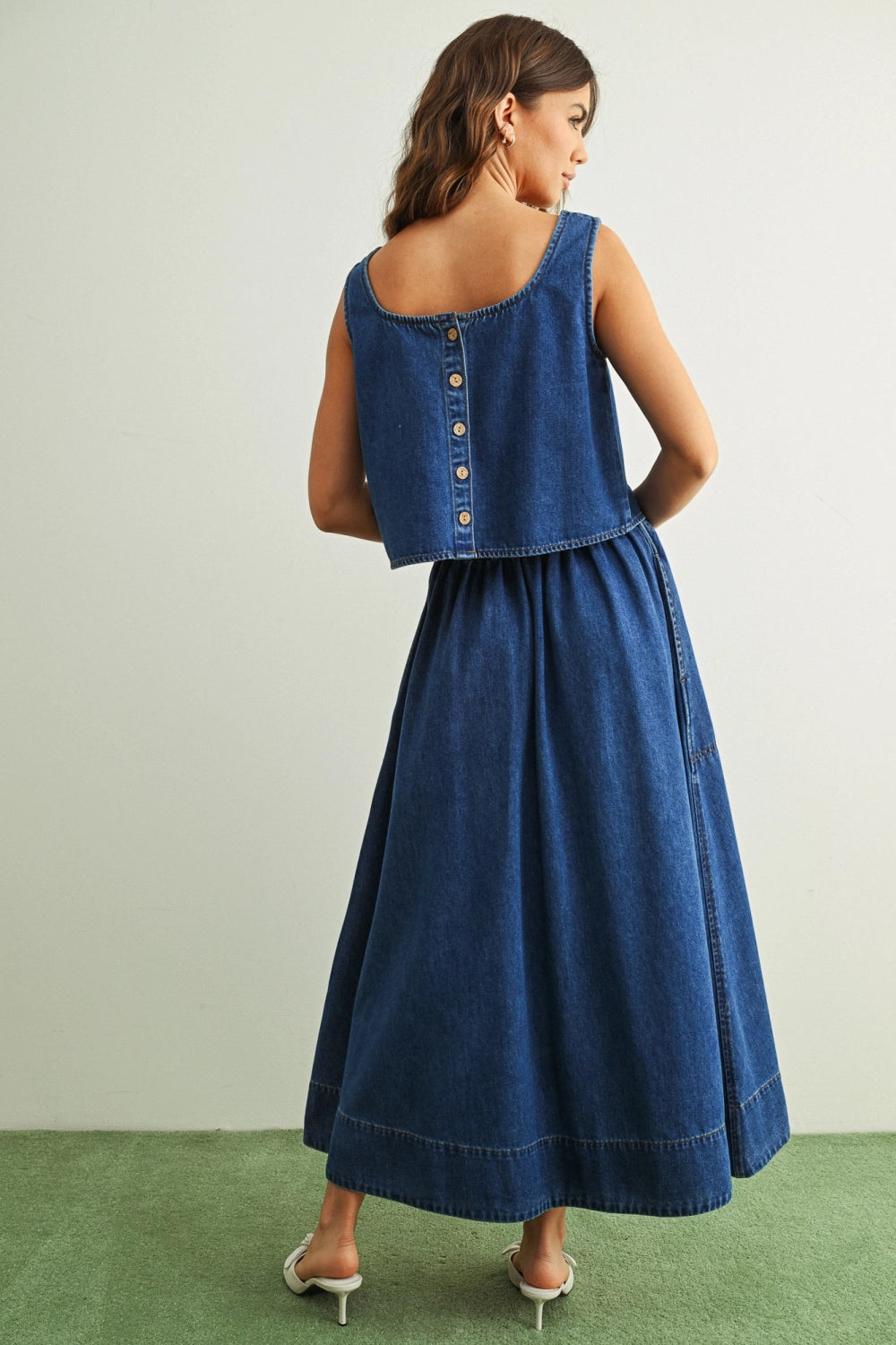 Utility Pocket Denim Midi Skirt