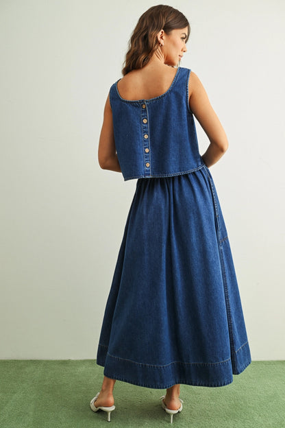 Utility Pocket Denim Midi Skirt