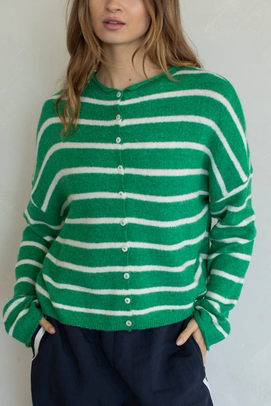 Cabana Stripe Piper Cardigan | Kelly Green