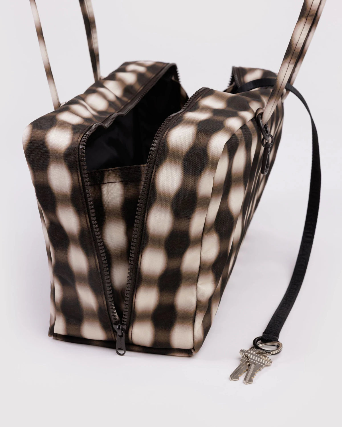 Medium Nylon Bowler Bag | Blurred Gingham Brown