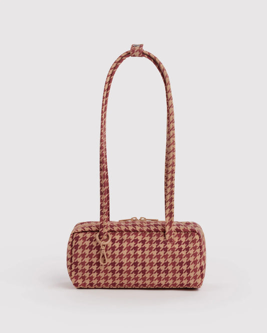 Small Nylon Bowler Bag | Tan Houndstooth