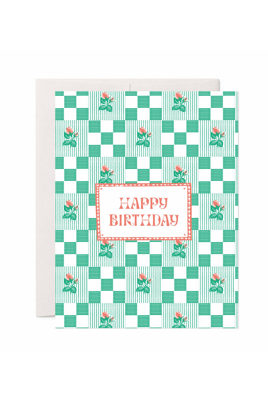 Checkered Rose Birthday Card