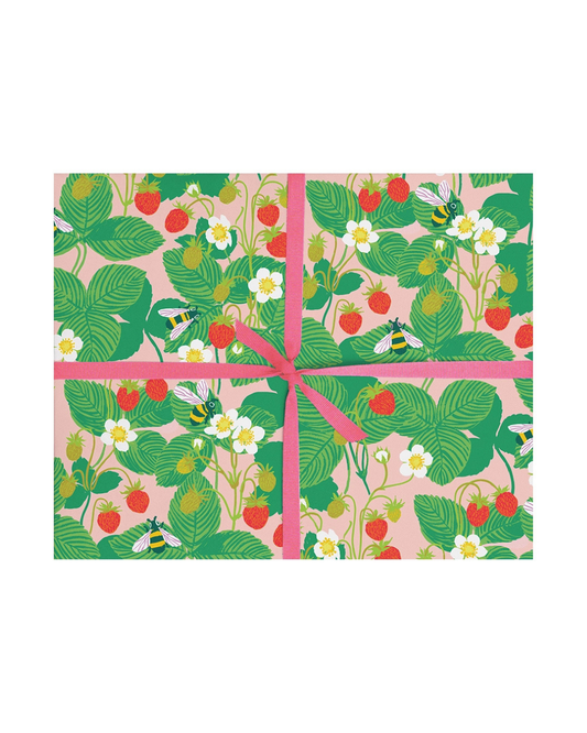 Bees & Strawberries Rolled Gift Wrap