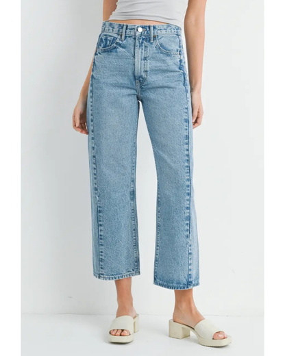 Twist Panel Barrel Leg Denim | Medium Wash