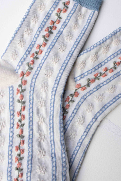 Vintage Floral Stripe Socks | Cream