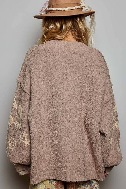 Vintage Floral Embroidered Cardigan | Latte