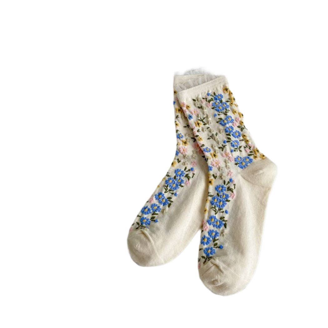 Floral Lace Socks | White
