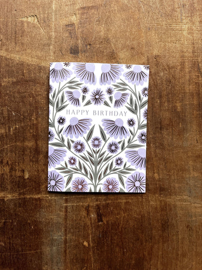 Purple Florals Happy Birthday Card