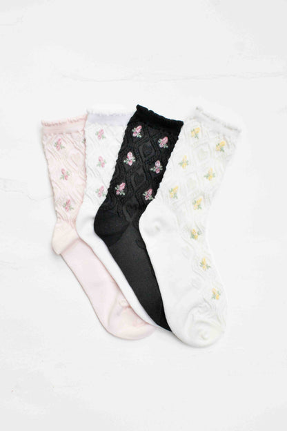 Floral Cable Socks | Ivory