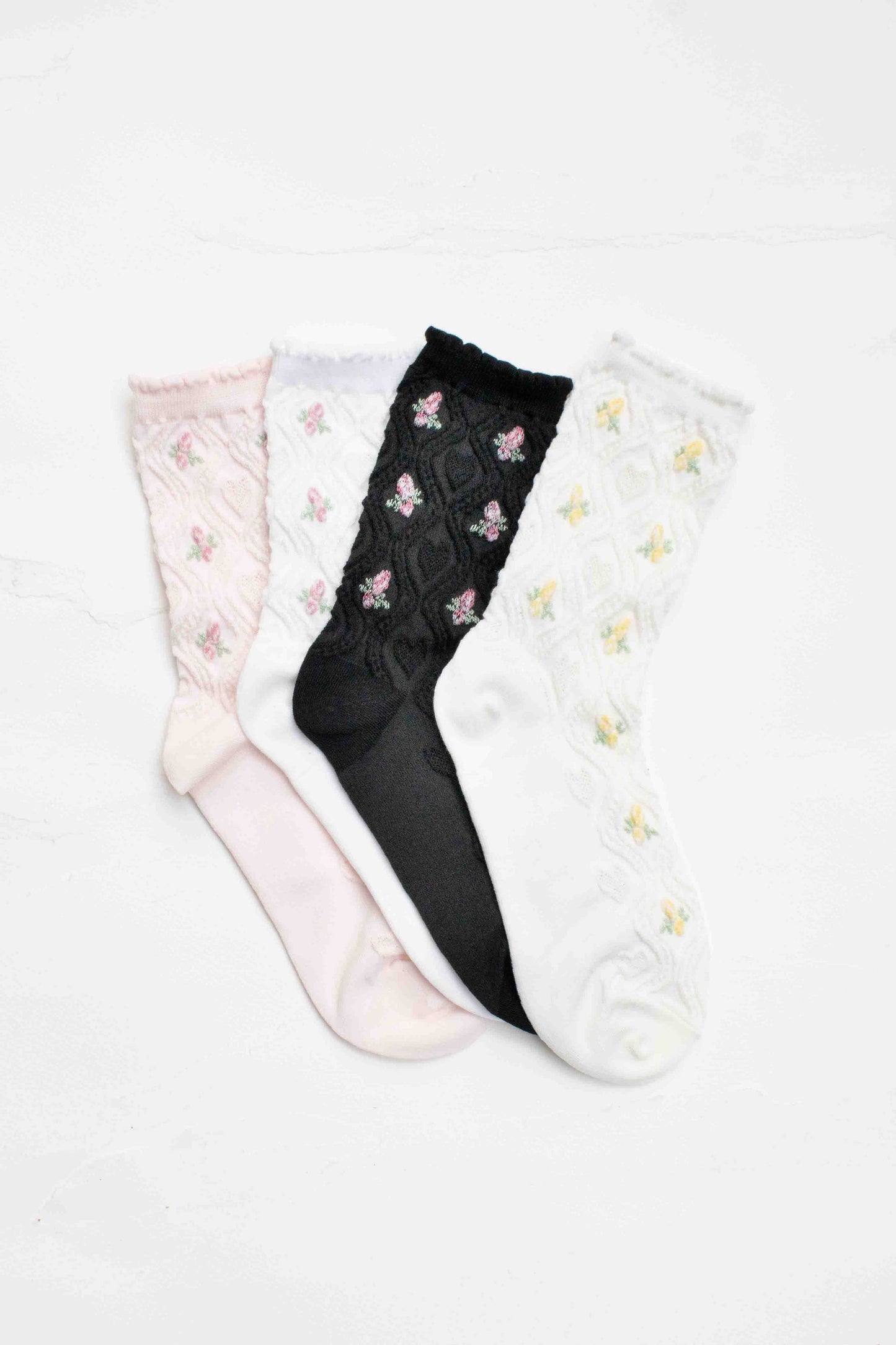 Floral Cable Socks | Powder Pink