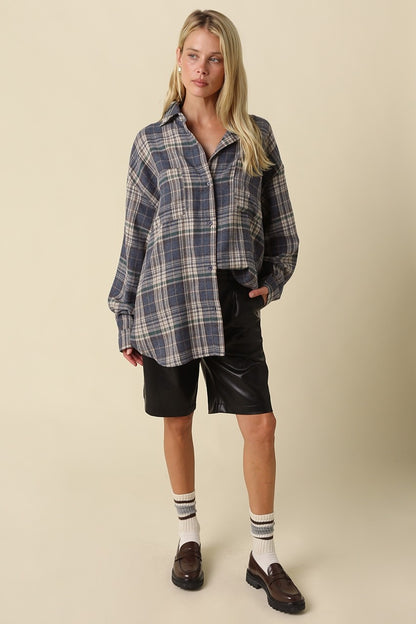 Oversized Pop Of Green Flannel Shirt
