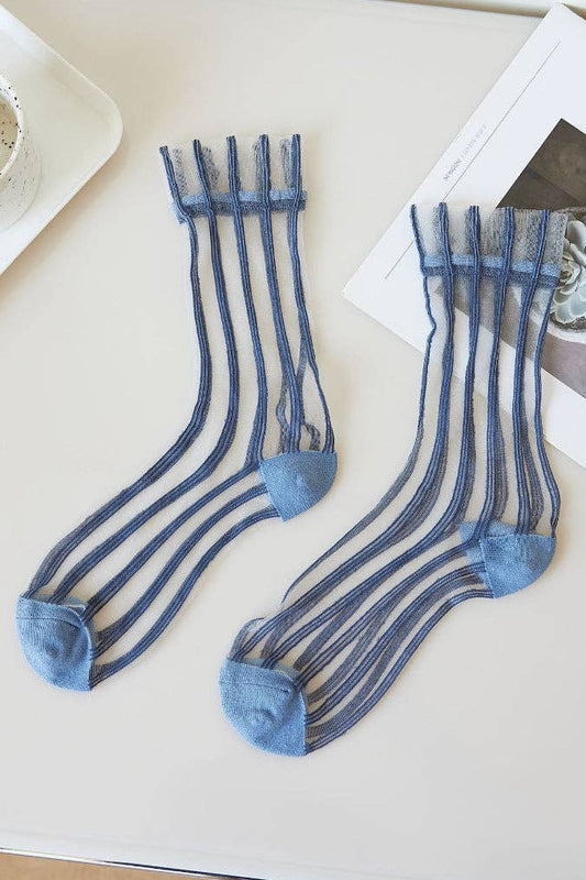 Sheer Stripe Crew Socks | Blue