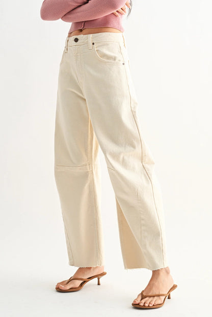 High Rise Barrel Leg Denim | Almond