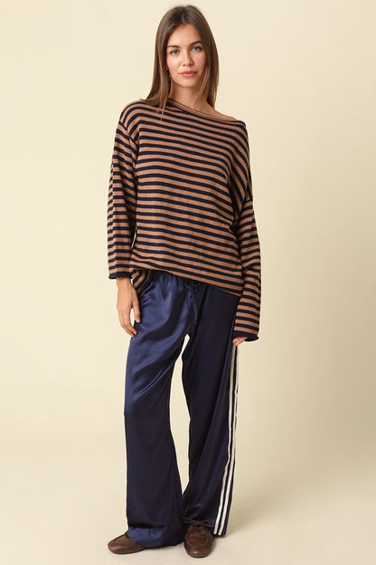 Boatneck Stripe Sweater | Navy + Mocha