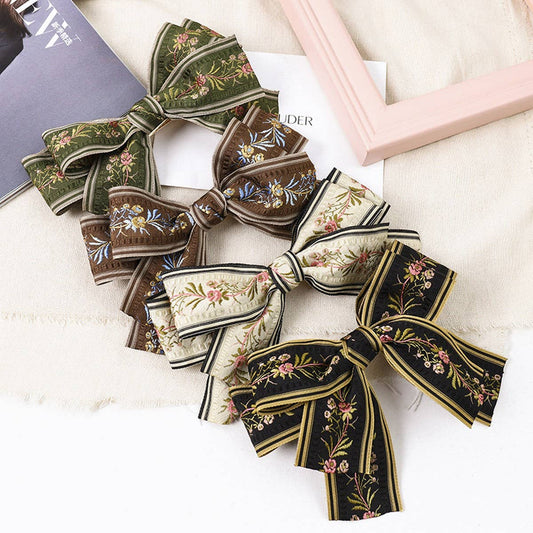 Embroidered Hair Bow | Ivory