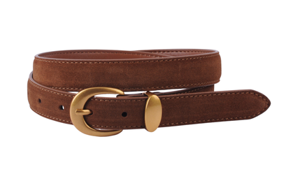 Suede Belt with Curved Gold Buckle | Caramel