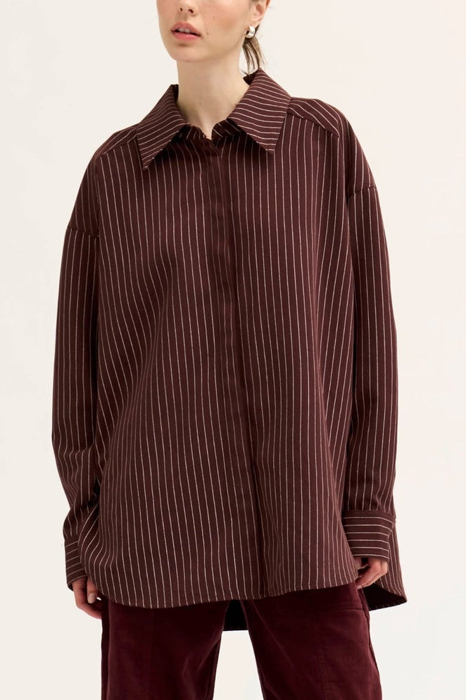 Oversized Stripe Button Up | Aubergine