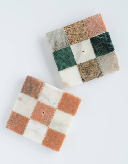 Marble Checks Incense Holder | Pink + White