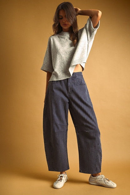 Pinstripe Barrel Denim | Navy
