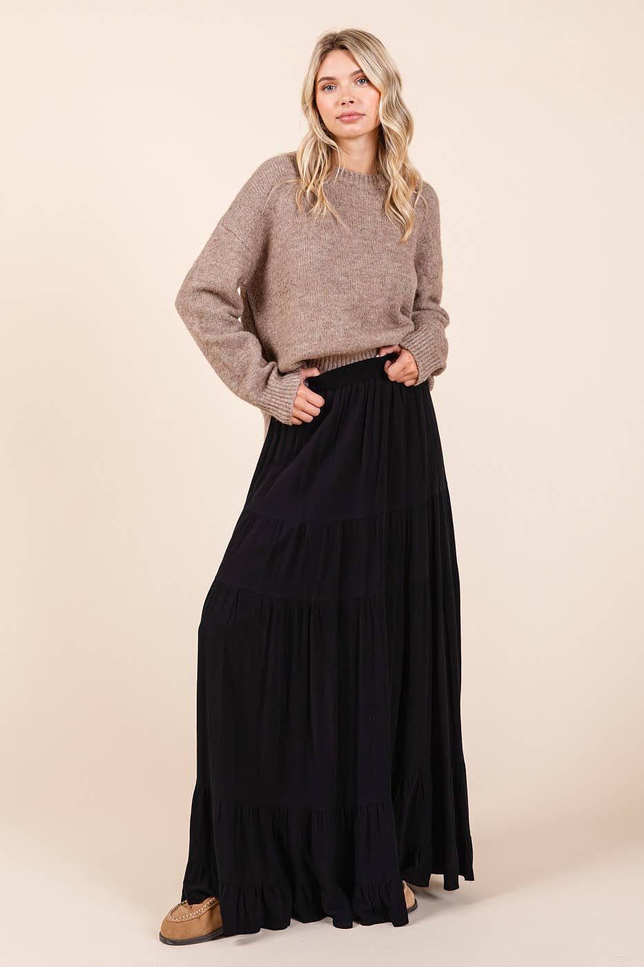 Tinsley Tiered Flowy Maxi Skirt | Black