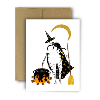 Witch, Cat, and Cauldron Card