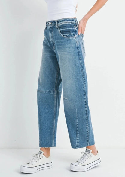 High Rise Barrel Leg Denim | Medium Wash