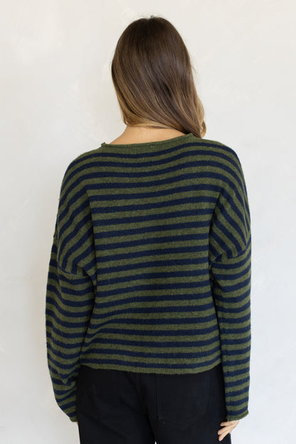 Piper Striped Pullover Sweater | Olive + Navy