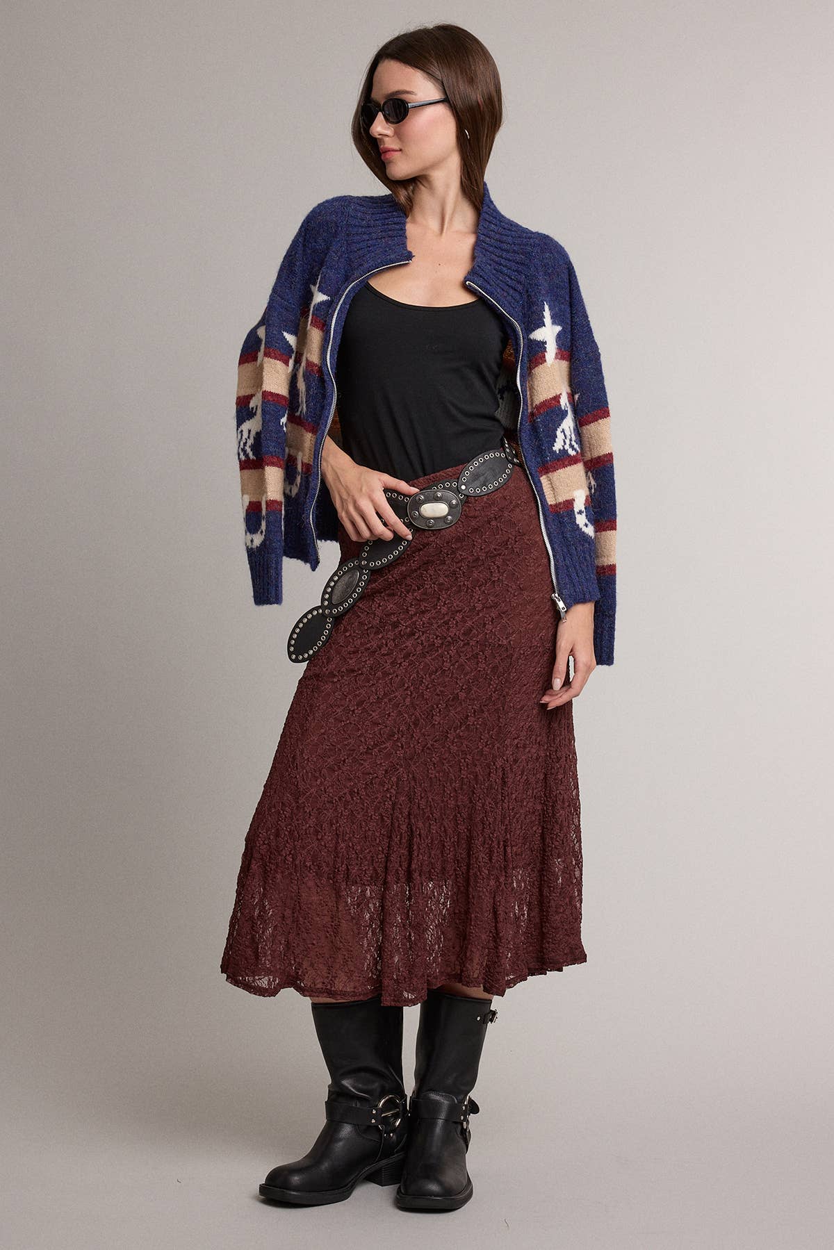 Romantic Lace Mermaid Midi Skirt | Wine