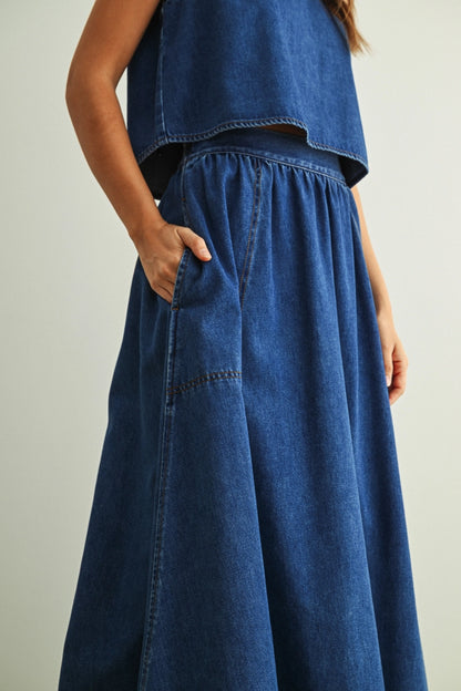Utility Pocket Denim Midi Skirt