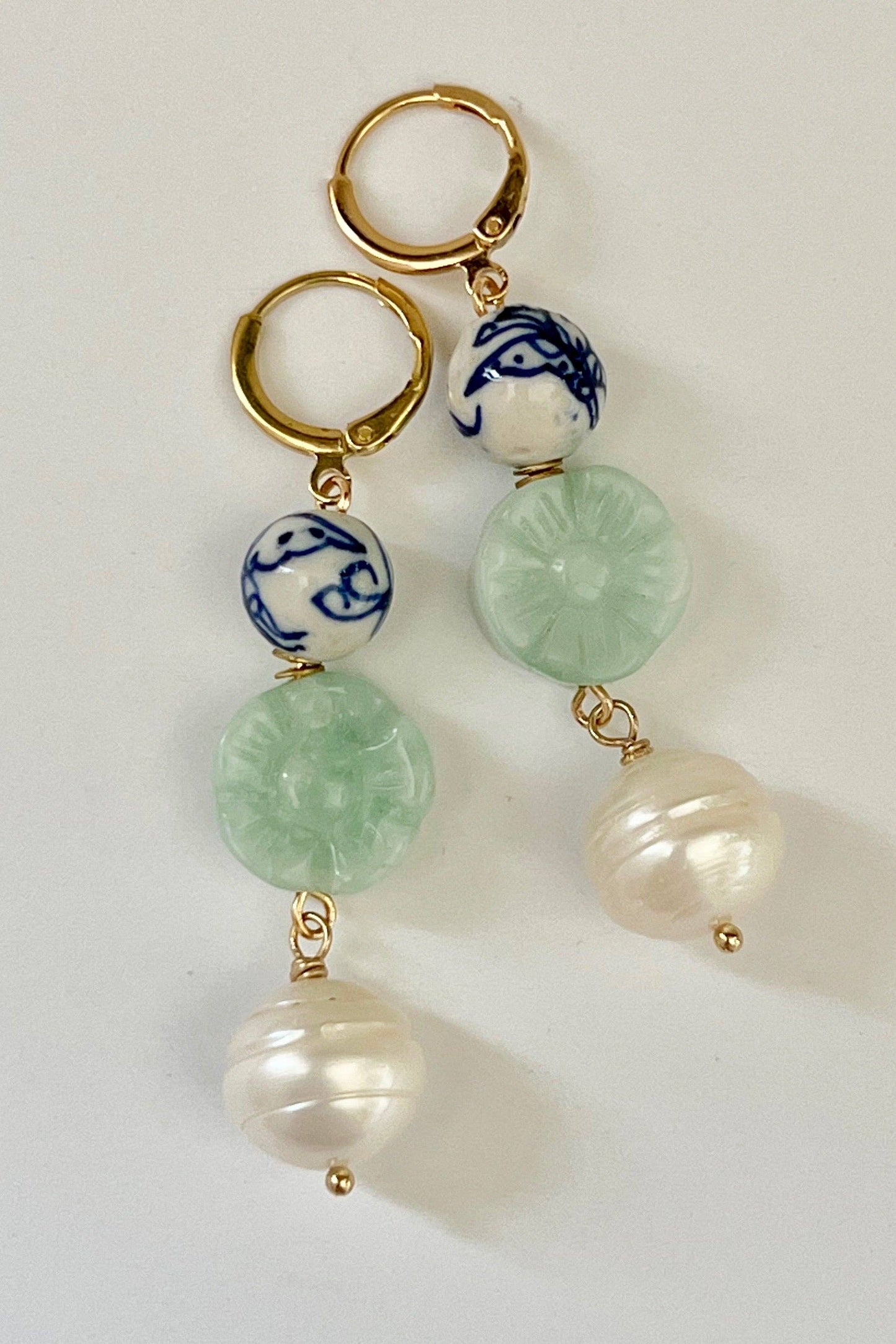 Azure Flower + Pearl Earrings