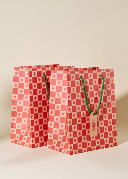 Red Star Checked Gift Bag | Medium