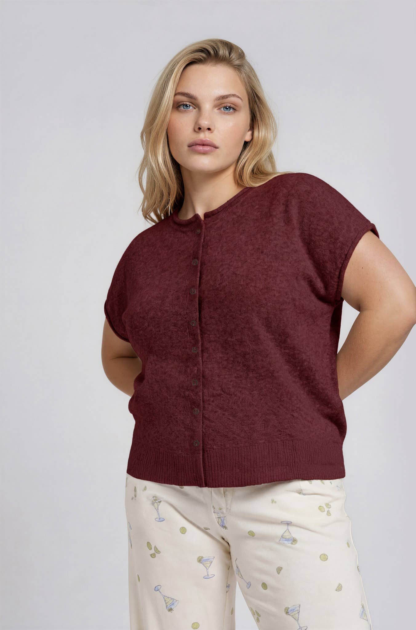 Short Sleeve Piper Cardigan | Burgundy