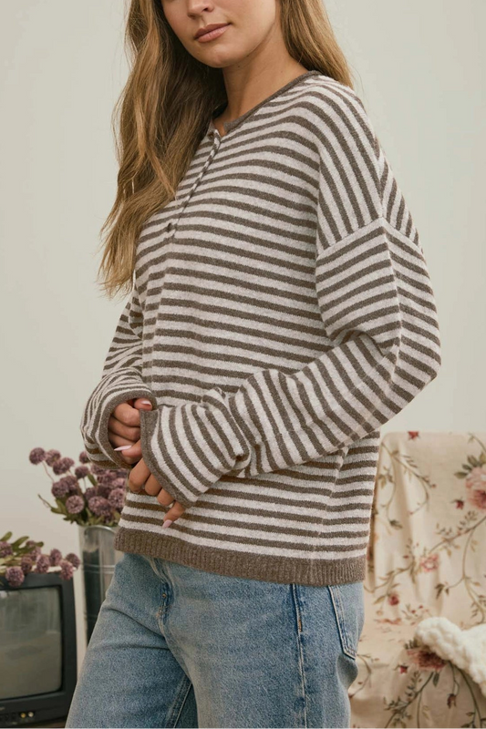 Piper Stripe Henley | Mocha