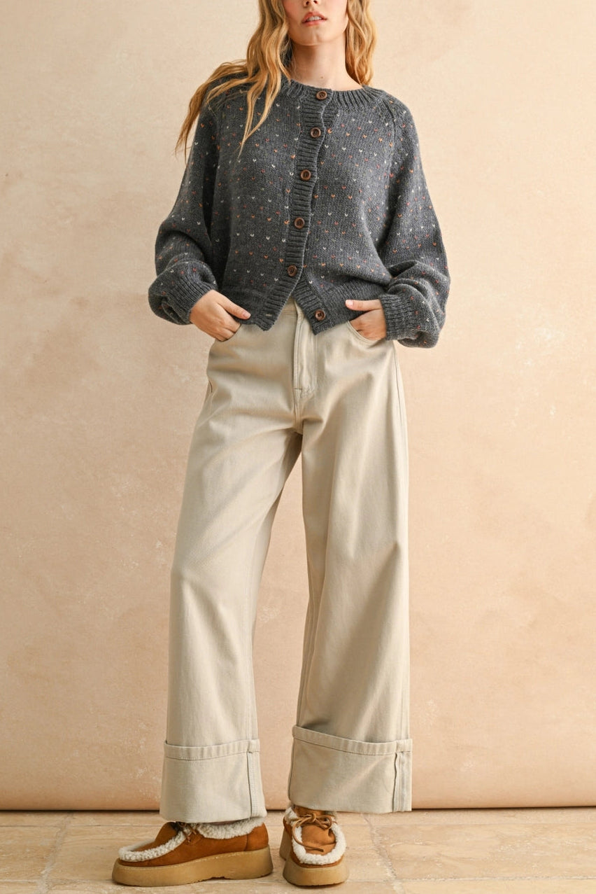 Speckled Balloon Sleeve Cardigan
