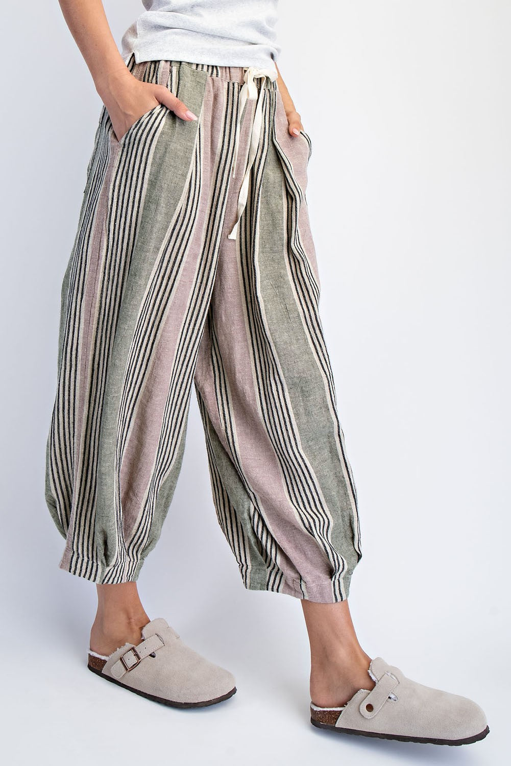 Cloud Nine Lantern Pants | Olive Stripe