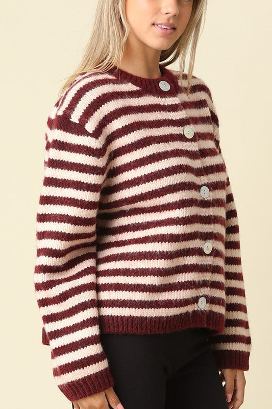 Phoebe Stripe Cardigan | Wine