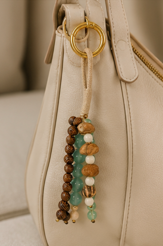 Bead Charm Keychain | Celadon + Wood Beads