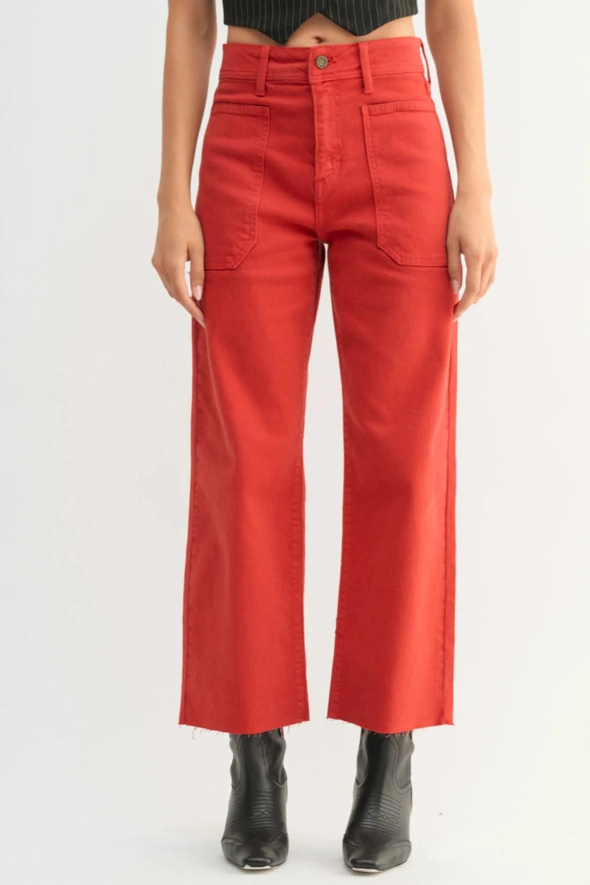 Wide Leg Utility Jeans | Cranberry