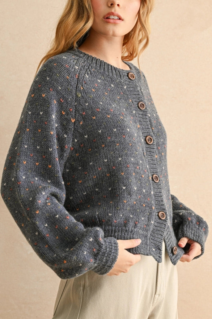 Speckled Balloon Sleeve Cardigan