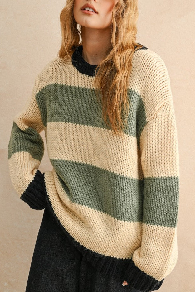 Twin Flame Oversized Sweater | Sage + Navy