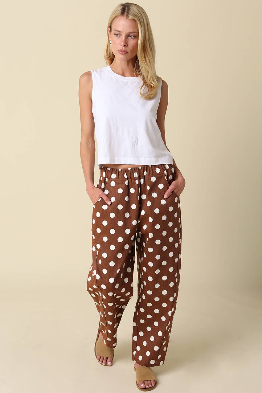 Easy Barrel Pants | Brown Polka Dot