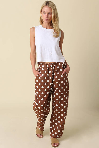 Easy Barrel Pants | Brown Polka Dot