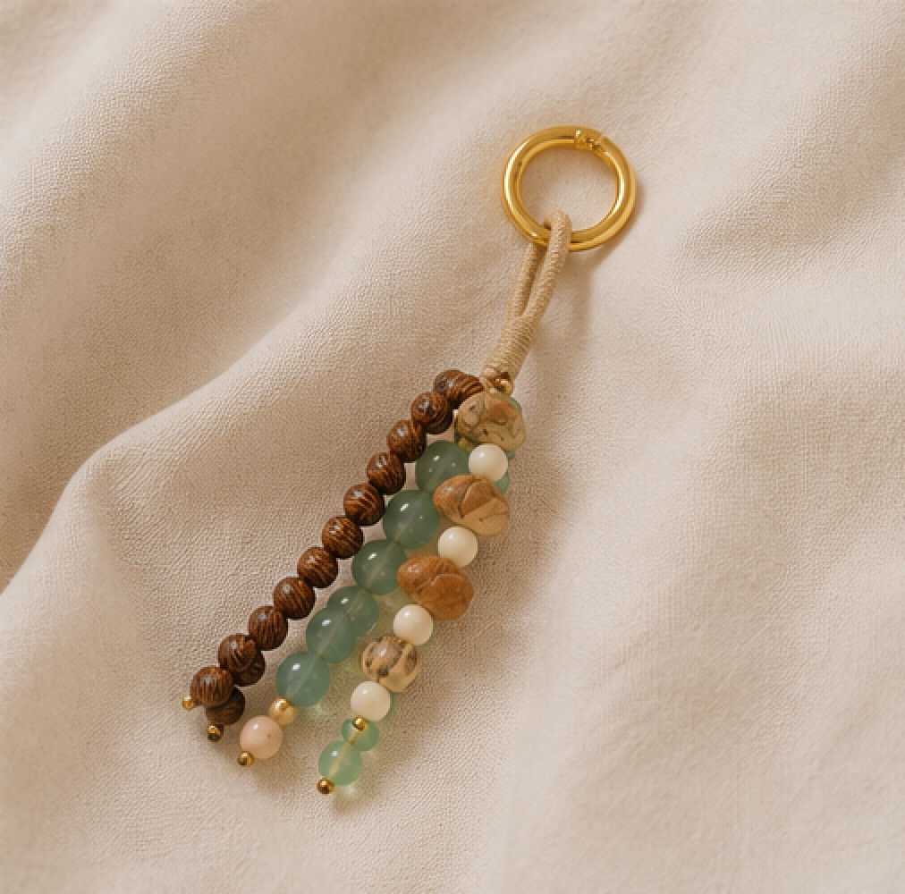 Bead Charm Keychain | Celadon + Wood Beads