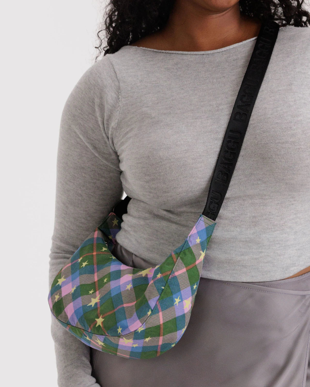 Small Crescent Bag | Green Star Plaid