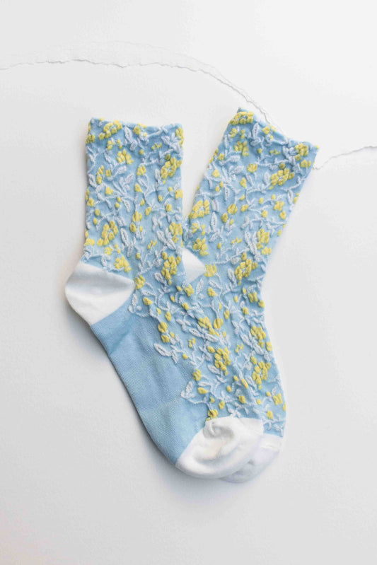 Floral Textured Socks | Sky