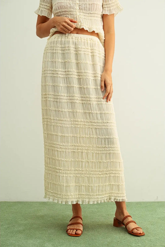 Tiered Chiffon Midi Skirt | Beige