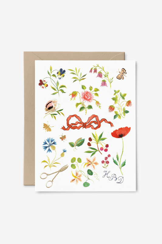 Bow + Flowers Happy Birthday Card