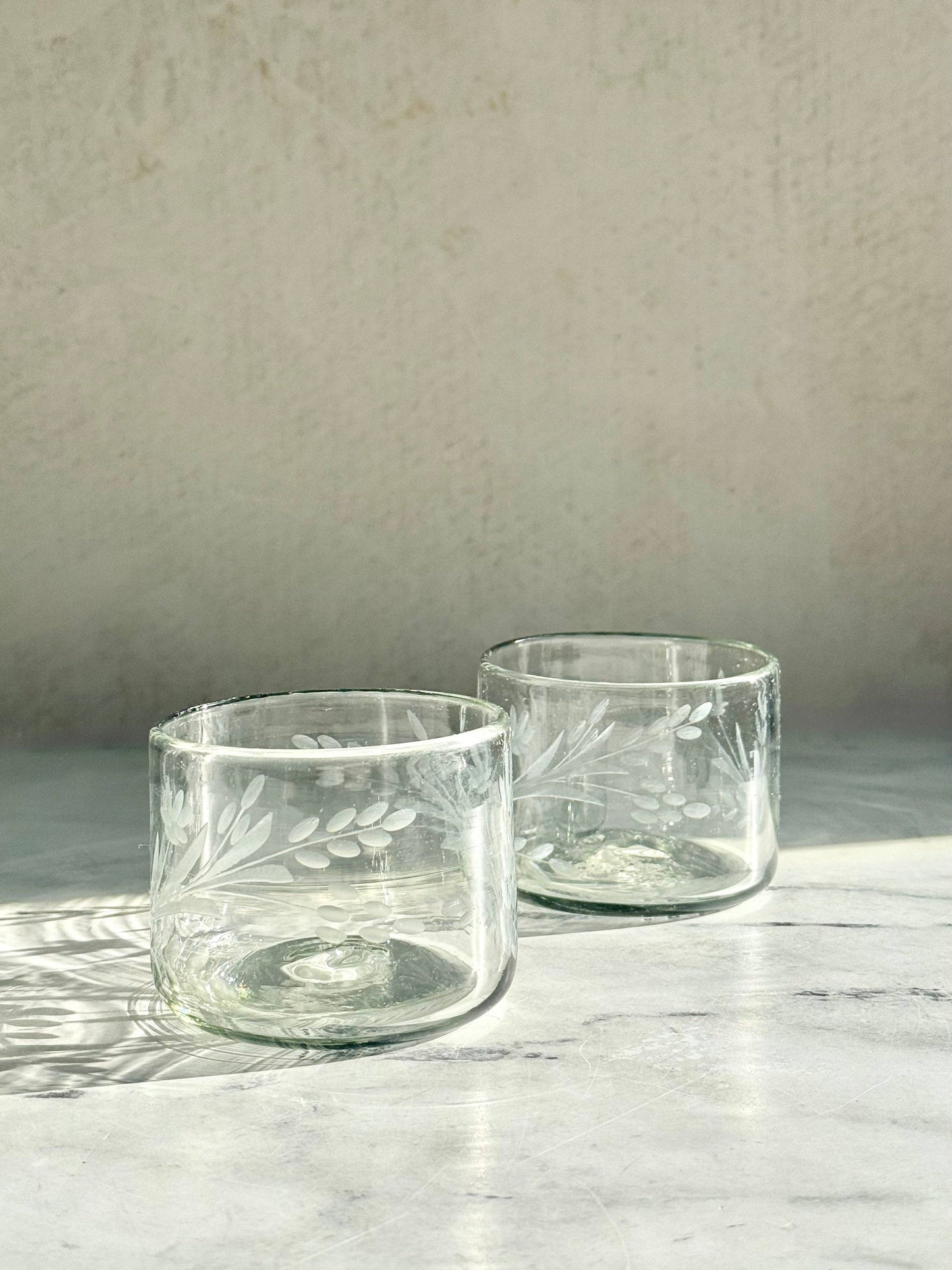 Hand-etched Short Glass