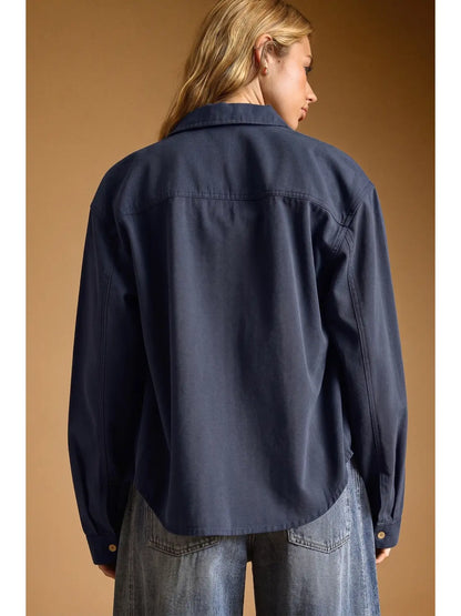 Oversized Boxy Button Up Shirt | Navy