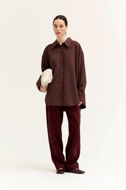 Oversized Stripe Button Up | Aubergine